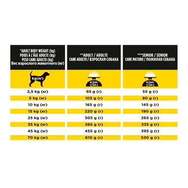 Aanbevolen dagelijkse porties voor PRO PLAN® Canine NC Neurocare 