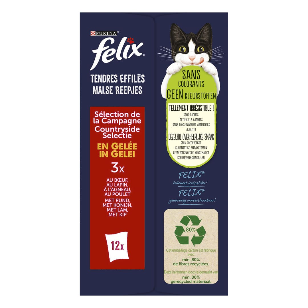 Tendres effilés sélection de la campagne en gelée, Felix (12 x 100 g)