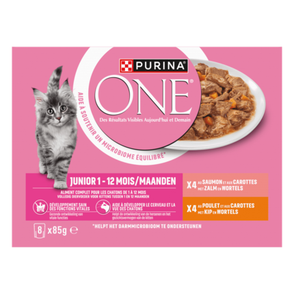 PURINA ONE® Junior Sachets fraîcheur pour chaton - Riche en Saumon et Poulet