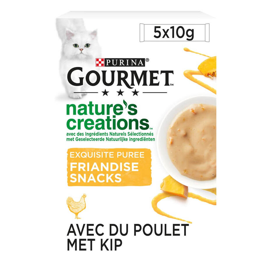 Verpakking PURINA GOURMET™ Nature's Creations Puree Met Kip en een vleugje Pompoen