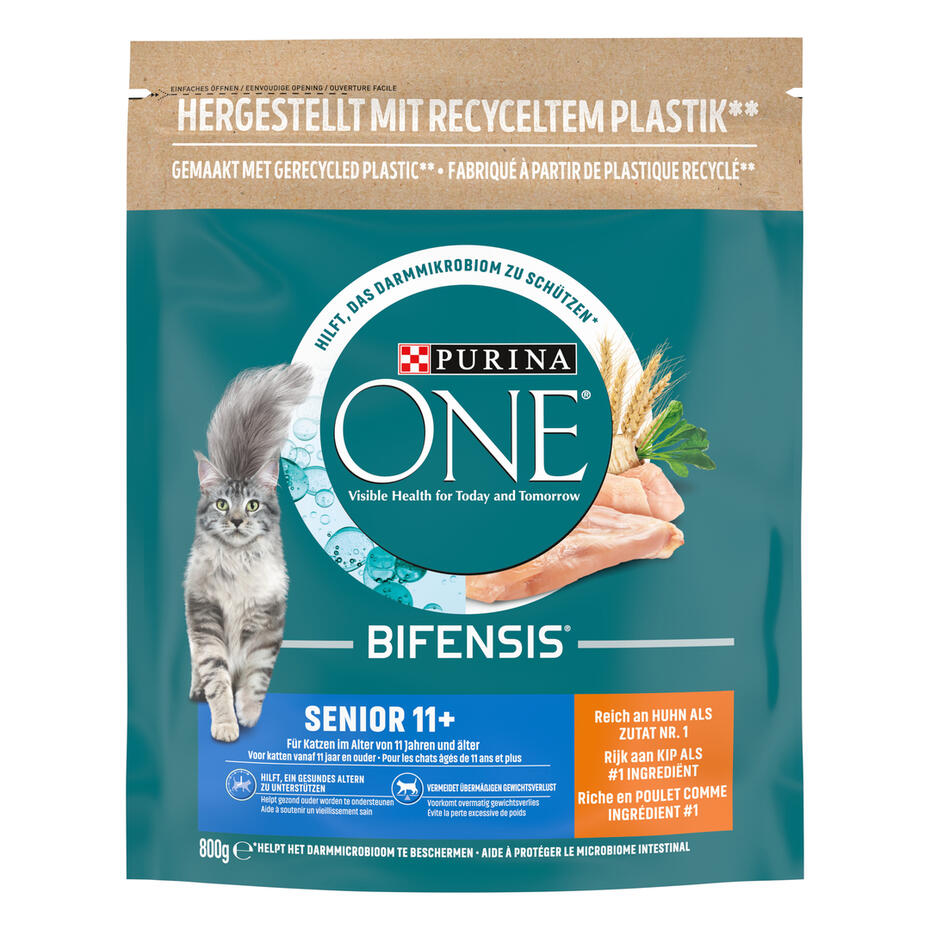 Verpakking Purina ONE® Senior 11+ kattenvoer met kip voor katten ouder dan 10 jaar