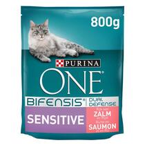 Emballage Purina ONE® Sensitive Croquettes pour chat sensible riches en saumon et riz