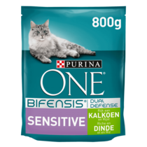 Verpakking Purina ONE® Sensitive kattenvoer voor gevoelige darmen