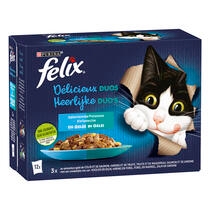 Verpakking PURINA® FELIX® HEERLIJKE DUO'S natvoeding voor katten met vis