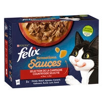 Verpakking PURINA® FELIX® SENSATIONS Saus Countryside selectie met meer saus