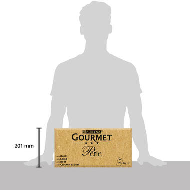 Verpakkingsafmetingen GOURMET® Perle Mini Filets in Saus met Eend, met Lam, met Rund & Duo met Kip en Rund