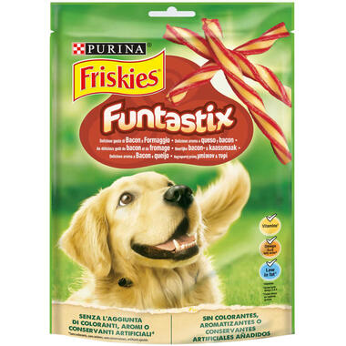 Verpakking Friskies® Funtastix hondensticks met bacon- en kaassmaak