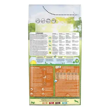 Achterkant van het pak FRISKIES® MINI MENU kleine Hondenbrokjes met kip en groenten