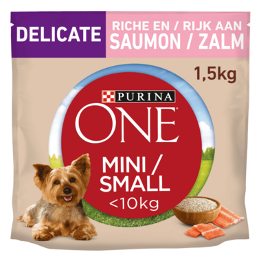 Een zak hondenvoeding PURINA ONE® Mini/Small <10kg Delicate