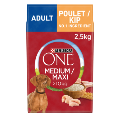 Een zak hondenvoeding PURINA ONE® Medium/Maxi >10kg Adult Kip