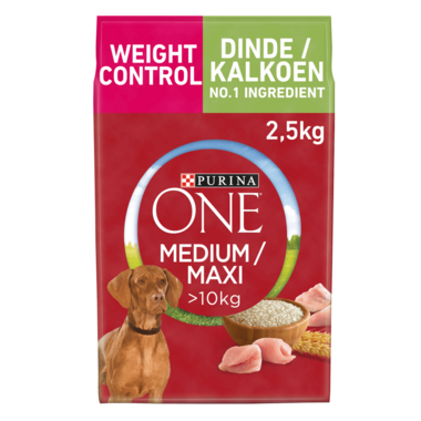Een zak hondenvoeding PURINA ONE® Medium/Maxi Gezond Gewicht