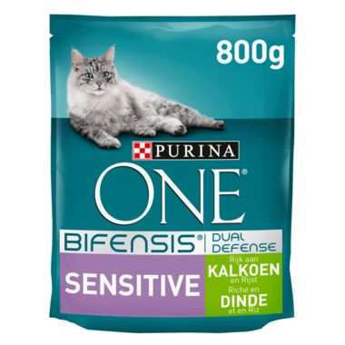 Verpakking Purina ONE® Sensitive kattenvoer voor gevoelige darmen