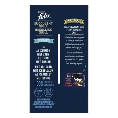 Dos d'Emballage PURINA® FELIX® SUCCULENT GRILL Sélection de Poissons Aliment humide pour chat