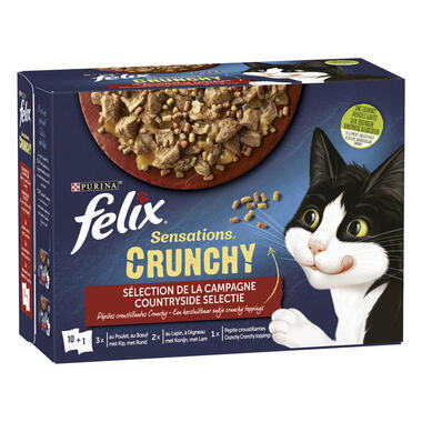 Emballage PURINA® FELIX® SENSATIONS Crunchy Sélection de la Campagne Repas pour chat