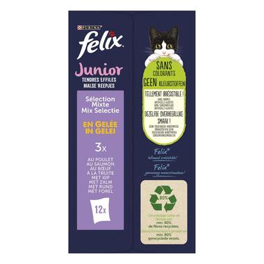 Dos d'Emballage PURINA® FELIX® TENDRES EFFILES Junior Sélection aux Viandes et aux Poissons en Gelée Nourriture pour chaton