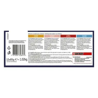Dos d'Emballage PURINA® FELIX® TENDRES EFFILES Junior Sélection aux Viandes et aux Poissons en Gelée Nourriture pour chaton