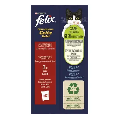 Achterkant Verpakking PURINA® FELIX® SENSATIONS Gelei Countryside Selectie