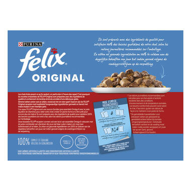 Achterkant Verpakking PURINA® FELIX® Countryside Selectie in gelei met vlees en gevogelte