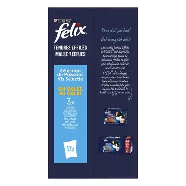 Achterkant Verpakking PURINA® FELIX® MALSE REEPJES vis selectie in gelei