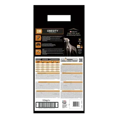 Achterzijde van de verpakking PRO PLAN® VETERINARY DIETS Canine OM Obesity Management