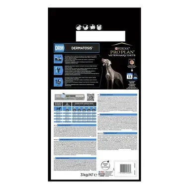 Achterzijde van de verpakking PRO PLAN® VETERINARY DIETS Canine DRM Dermatosis