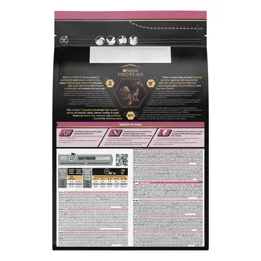 Dos de l'emballage PRO PLAN® Small & Mini Puppy Sensitive Skin Riche en Saumon