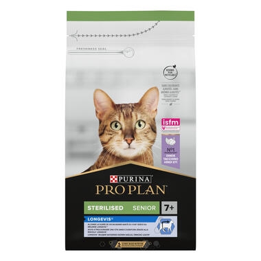 PRO PLAN® LONGEVIS® Sterilised Senior Cat Rijk aan Kalkoen