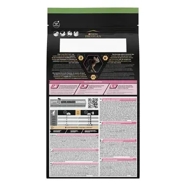 Achterzijde van de verpakking PRO PLAN® DELICATE DIGESTION Sterilised Adult rijk aan Kip