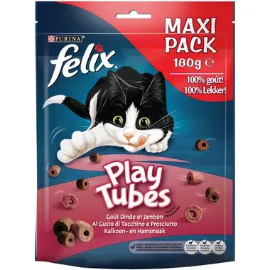 Emballage PURINA® FELIX® PLAYTUBES Goût de Dinde et de Jambon Snacks pour chat