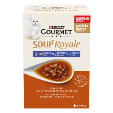 GOURMET™ Soup' Royale au Saumon, au Cabillaud ou au Carrelet, garni de légumes et de pâtes ou de riz