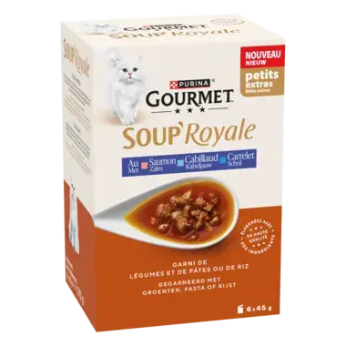 GOURMET™ Soup' Royale au Saumon, au Cabillaud ou au Carrelet, garni de légumes et de pâtes ou de riz