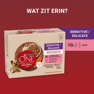 PURINA ONE® Mini/Small <10kg Sensitive - Natvoer met zalm, rijst en wortels