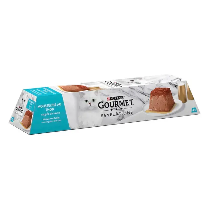4x eenheid PURINA GOURMET® REVELATIONS™ Mousse met Tonijn en overgoten met saus