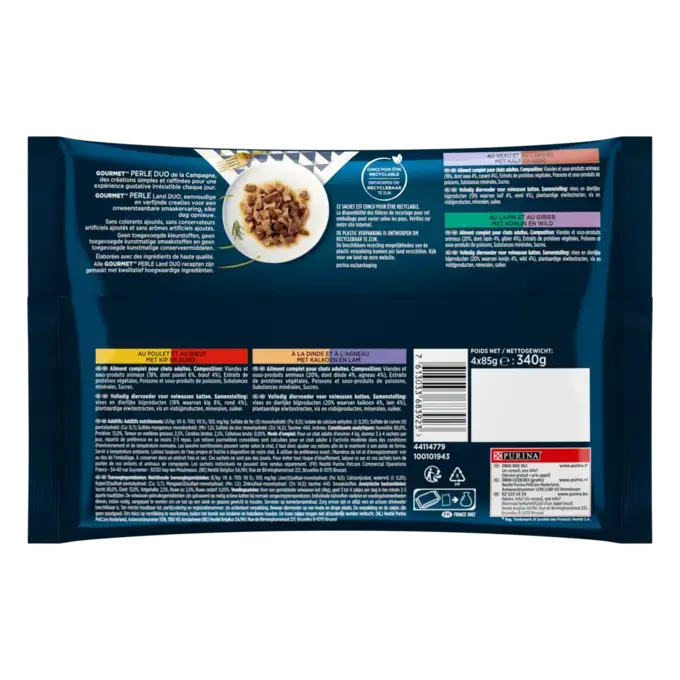 Achterkant Verpakking GOURMET® PERLE DUO VAN VLEES
