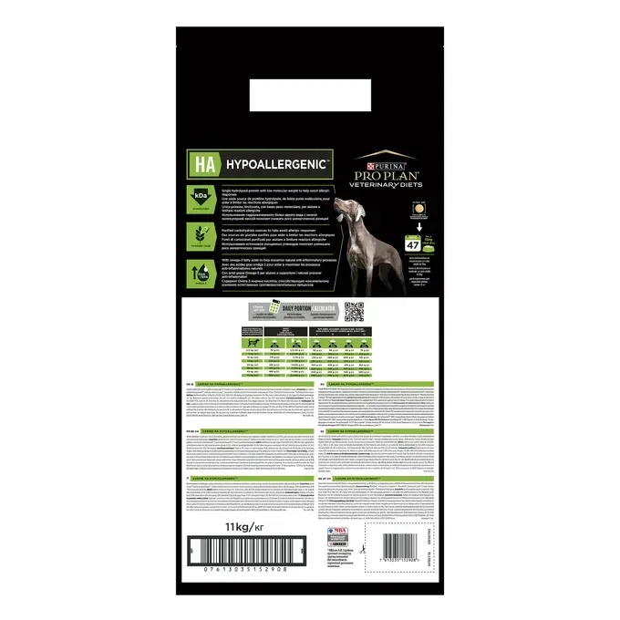 Achterzijde van de verpakking PRO PLAN® VETERINARY DIETS Canine HA Hypoallergenic