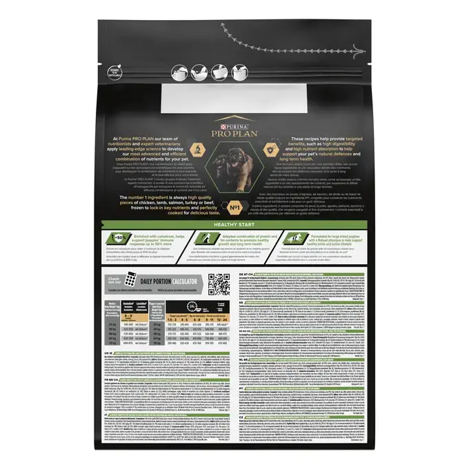 Achterzijde van de verpakking PRO PLAN® Large Robust Puppy Rijk aan Kip
