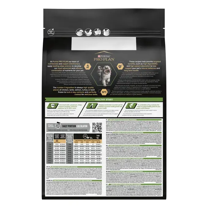 Achterzijde van de verpakking PRO PLAN® Medium Puppy Rijk aan Kip