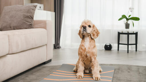 Cocker Spaniel américain assis sur le tapis