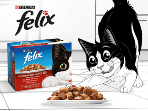 Felix met zijn natte kattenvoeding Felix Selectie