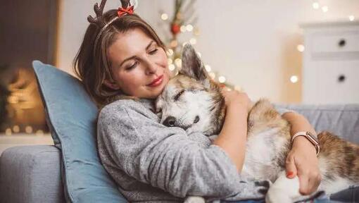 hond die knuffelt tijdens de feestdagen